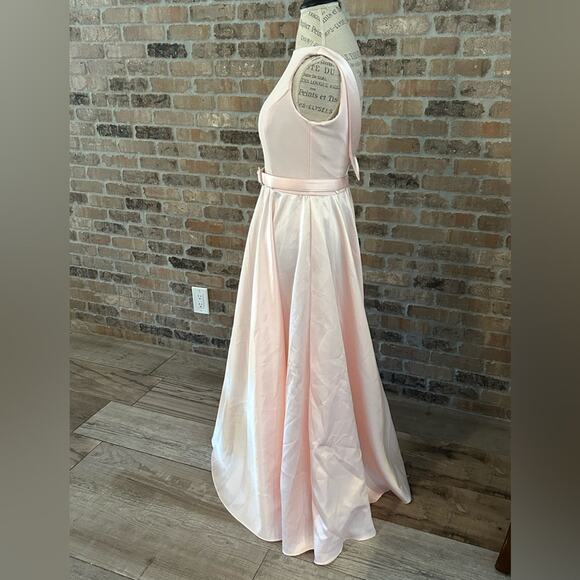 Vintage 50s Scott McClintock belted blush pink maxi dress gown elegant size 6 - Picture 4 of 13